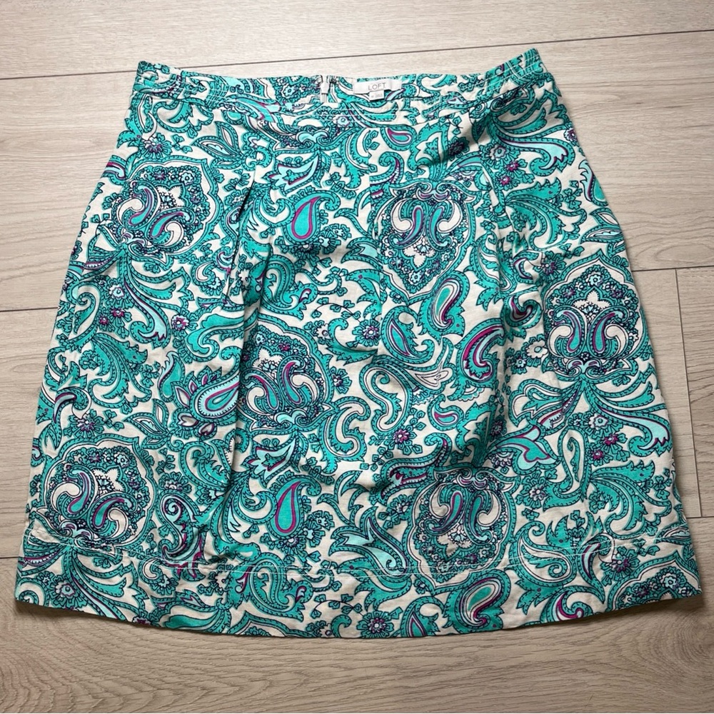 Ann Taylor Loft Paisley Skirt Green Paisley Women’s Size 10 Linen/ Rayon